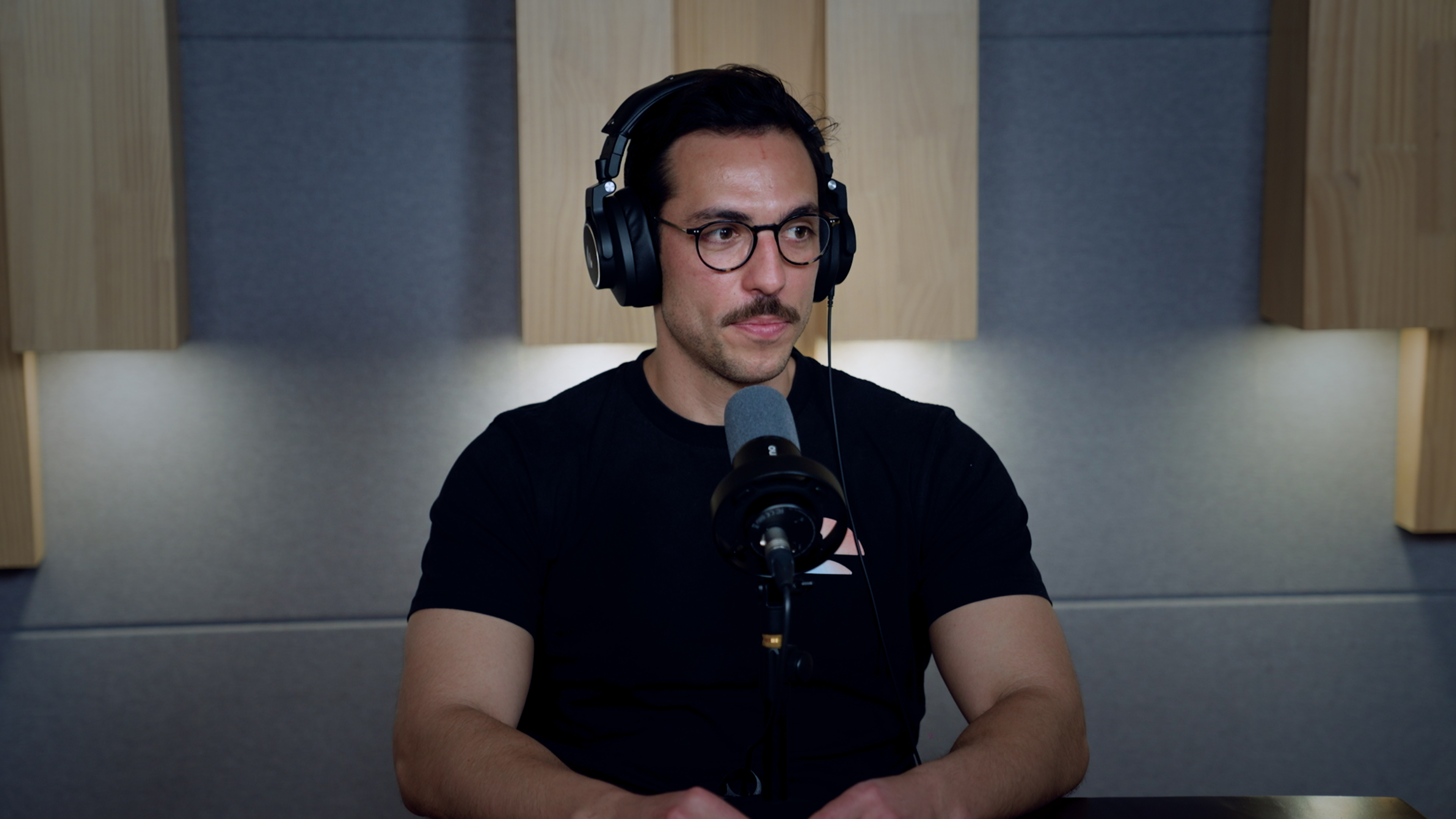 Oliver Masson at the podcast studio