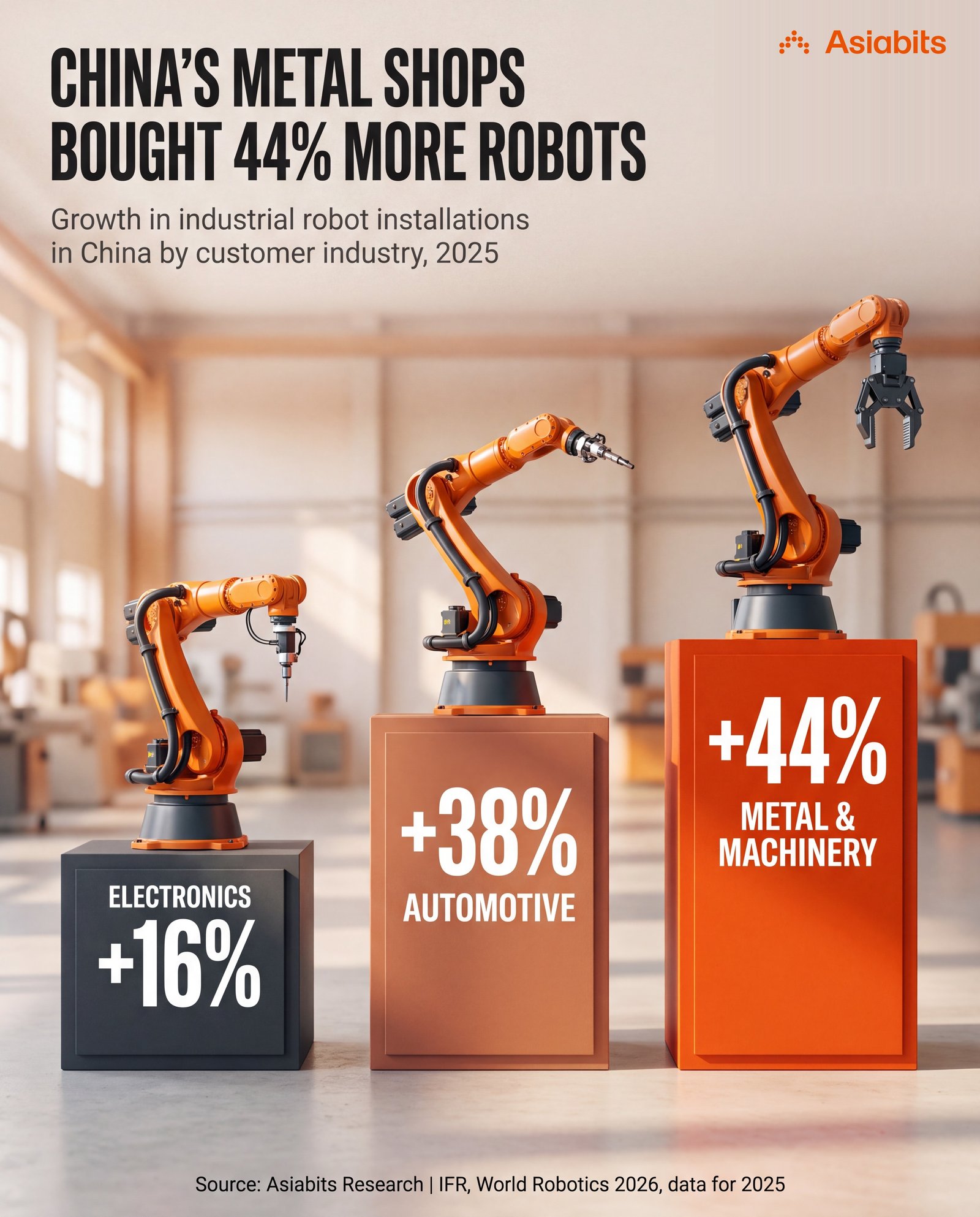 China's Metal Shops Bought 44% More Robots